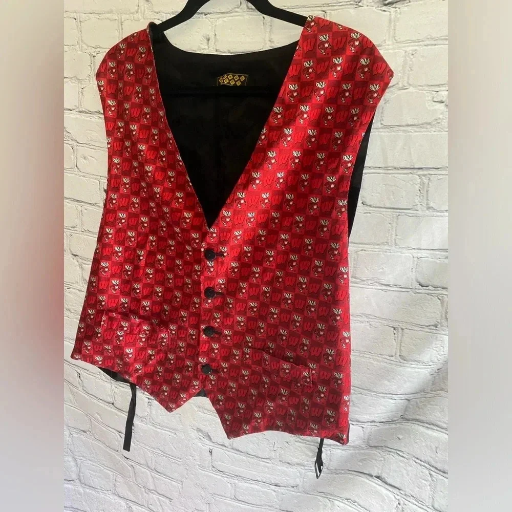 Men’s Vintage UW Madison Wisconsin Bucky Badger Button‎ Up Vest 80s 90s